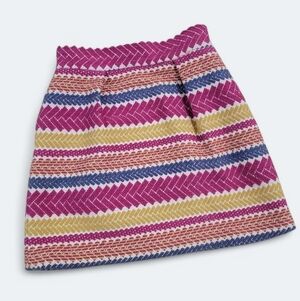 Anthropologie Chevron-Striped Knit Mini Skirt in Fuchsia, Navy & Mustard